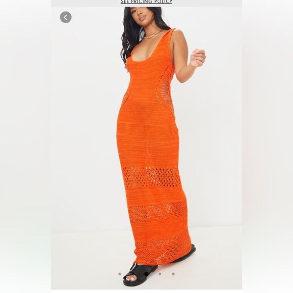 neon orange crotchet maxi dress - Picture 2 of 4